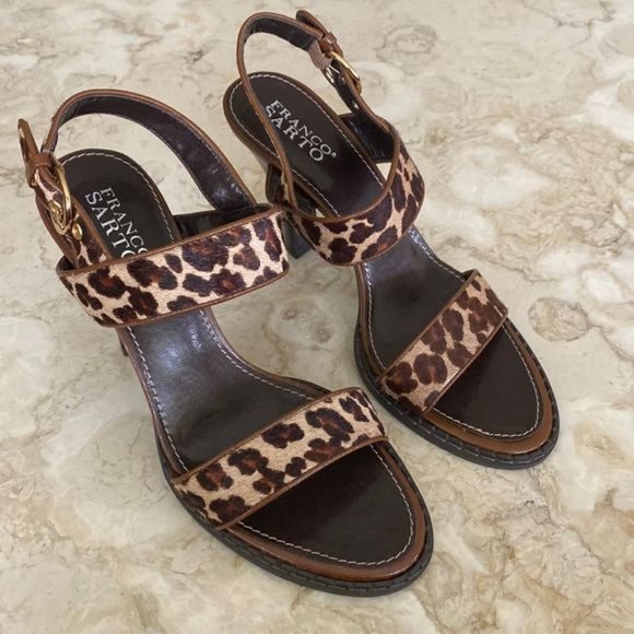Franco Sarto?Cheetah Leopard Print Pony Hair Strappy  Heeled Sandals - Picture 2 of 8